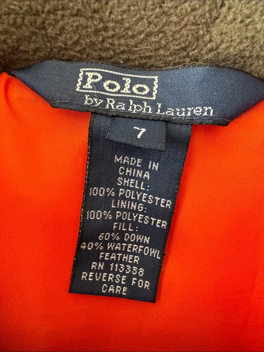Ralph Lauren Boys Olive Green Quilted Puffer Vest with Orange Polo Pony